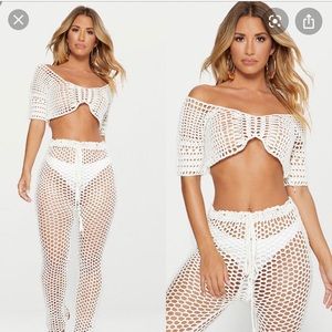 Pretty Little Thing white crochet set